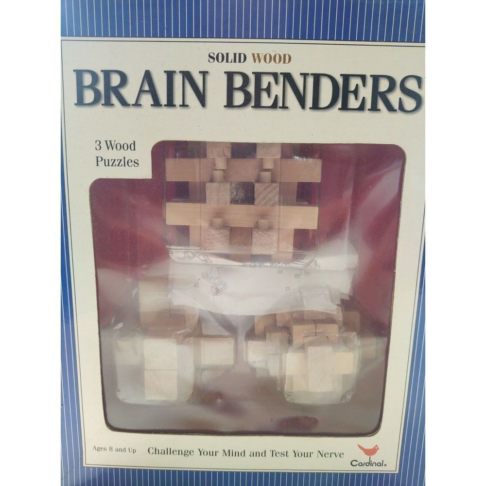 OPEN BOX Cardinal Wood Brain Benders 3-D 3 Puzzles Learning Brain Teaser